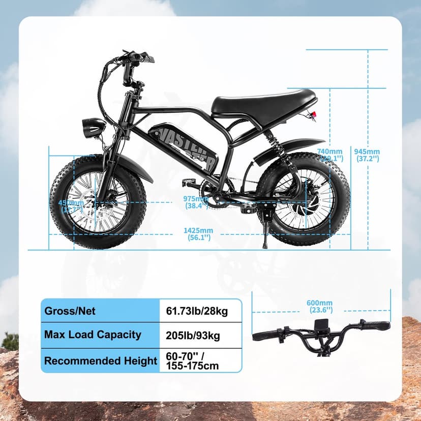 Electric Bike, 16'' Fat Tire E-Bike for Teens/Adults, 500W Small E-Bike with 36V/12.8Ah Removable Battery, Up to 22MPH, 45 Mile Range, Electric Dirt/Mountain Bike for Woman/Men A13