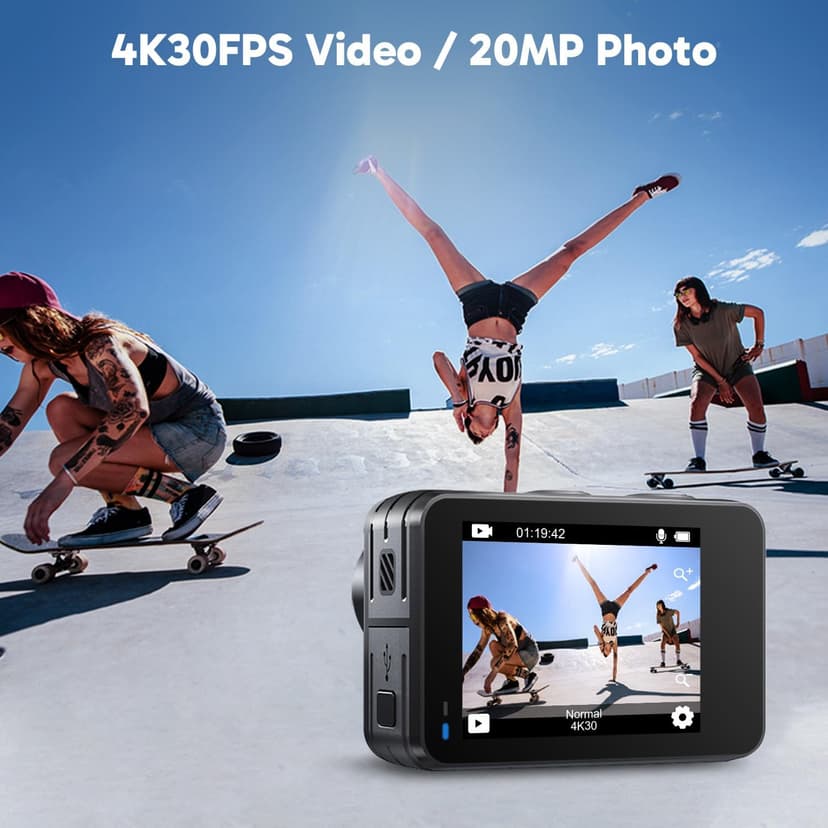 AKASO Brave 7 LE 4K30FPS 20MP WiFi Action Camera with Touch Screen EIS 2.0 Zoom Remote Control 131 Feet Underwater Camera with 2X 1350mAh Batteries Support External Microphone Vlog Camera