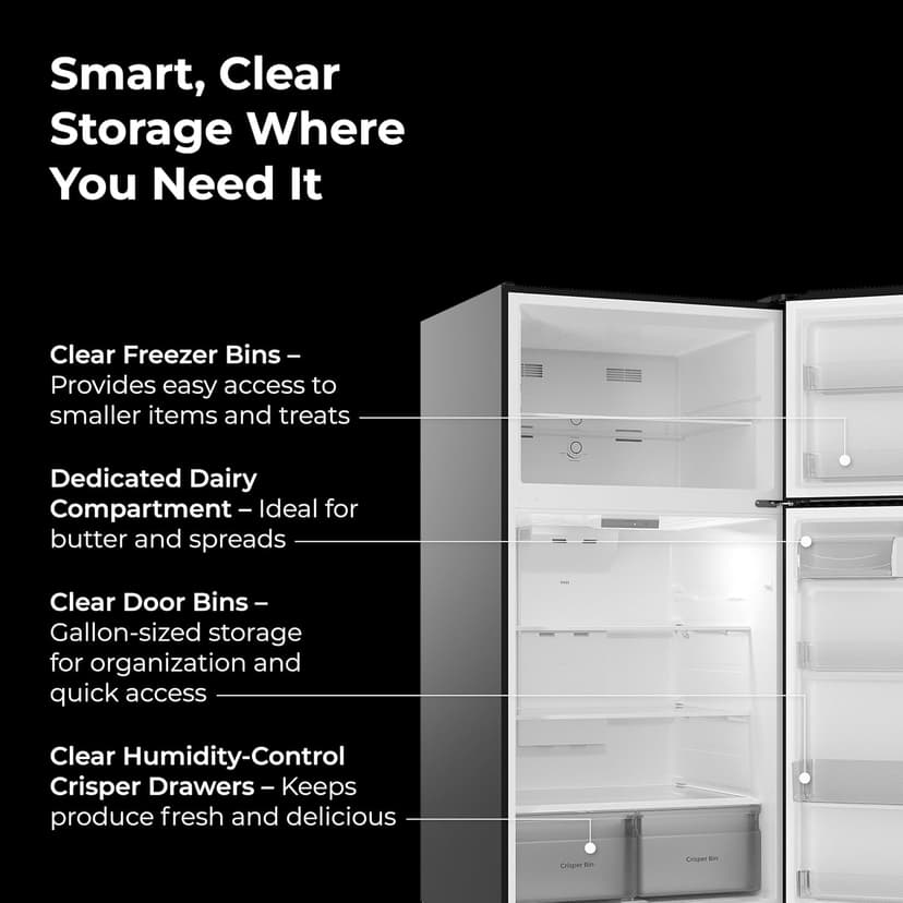 Kenmore 33" Top Mount Refrigerator with Freezer - Adjustable Shelving, Humidity-Controlled Crispers, Optional Ice Maker, LED Lighting, ENERGY STAR Certified, 25 cu. ft. Capacity - Black