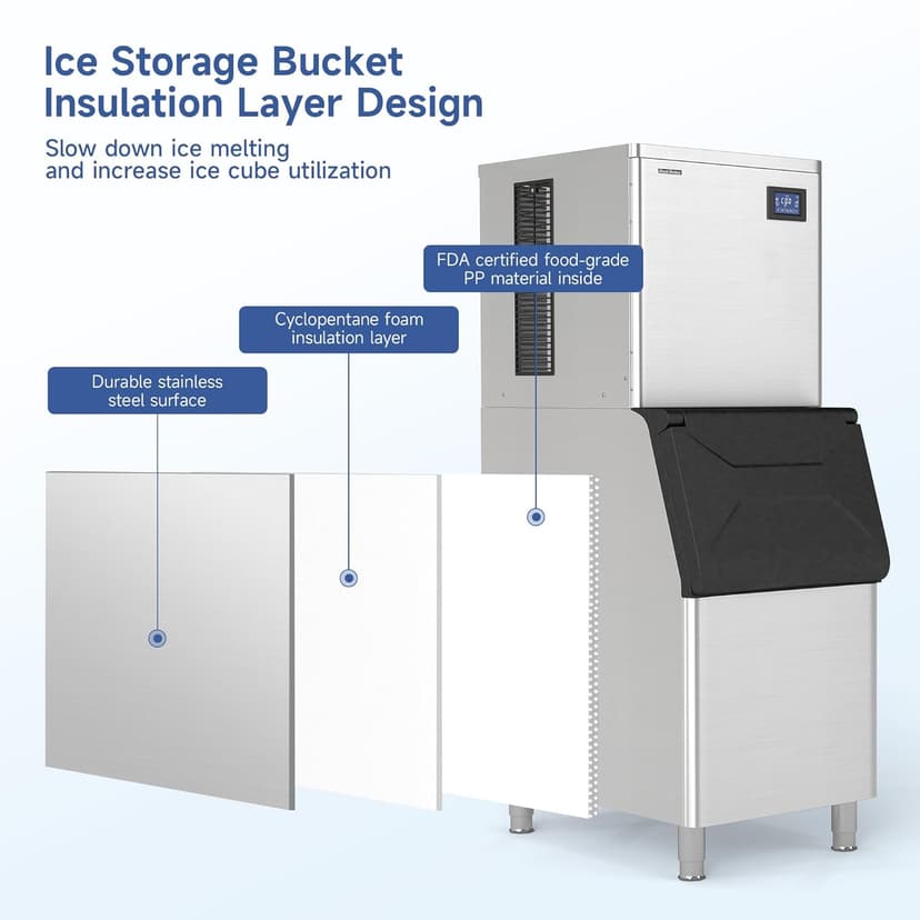 Real Relax Commercial Ice Maker 440 lbs/24H with 330 lb Storage Bin, ETL Approved Commercial Ice Machine with Automatic Self-Cleaning, LCD Display – for Restaurant, Bar, Hotel, Café