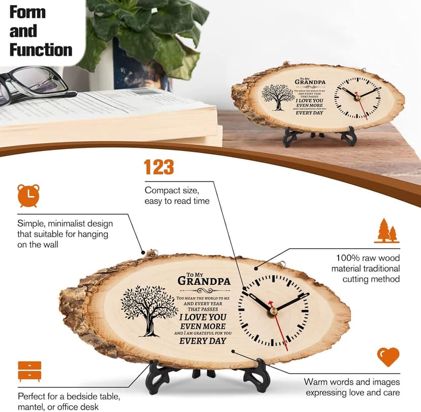 BeauGift Gifts for Grandpa Wooden Clock, Birthday Gifts for Grandpa from Granddaughter Grandchild, Best Grandpa Ever Gifts to My Grandpa Gifts