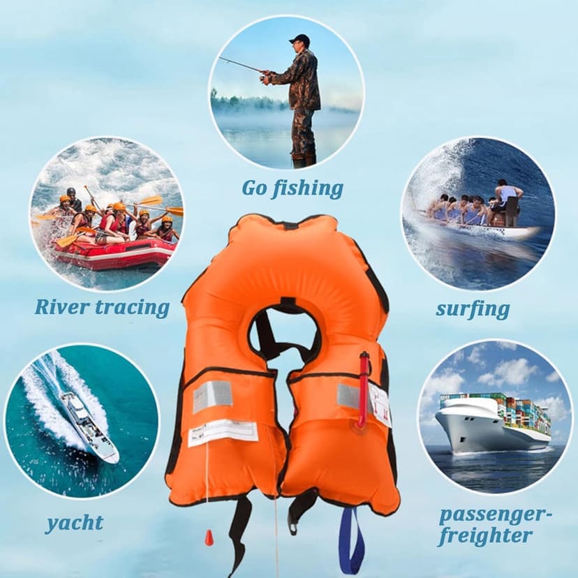 3-Pack 150N Automatic Inflatable Life Jacket – Adjustable Nylon Swim Vest with CO2 Inflation, Reflective Strips & Safety Buckle