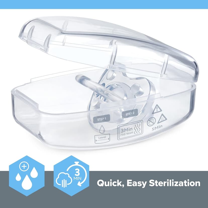 Chicco PhysioForma Silicone Orthondontic Pacifier, 0-6m | 100% Soft Silicone | Supports Breathing & Oral Development | Satin-Textured Nipple | Includes Sterilizing Case | BPA Free | Clear, 4pk