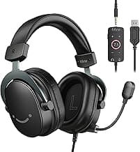 FIFINE Wired Gaming Headset, USB Headphone with 7.1 Surround Sound, Detachable Microphone, Control Box, 3.5mm Headphones Jack, Over-Ear Headset for PC/PS5/Xbox/Switch, Black-AmpliGame H9