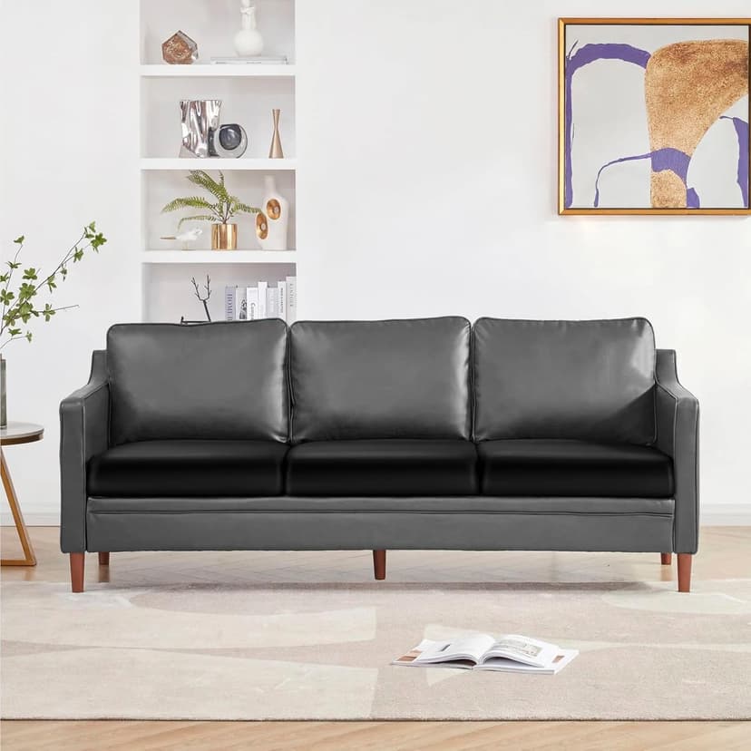 YISUN PU Leather Couch Cushion Cover, Waterproof Stretch Sofa Cushion Slipcovers, Faux Leather RV Chair Seat Covers, Loveseat Cushion Cover Replacement Chair/Furniture Protector, 2Pcs(Black)