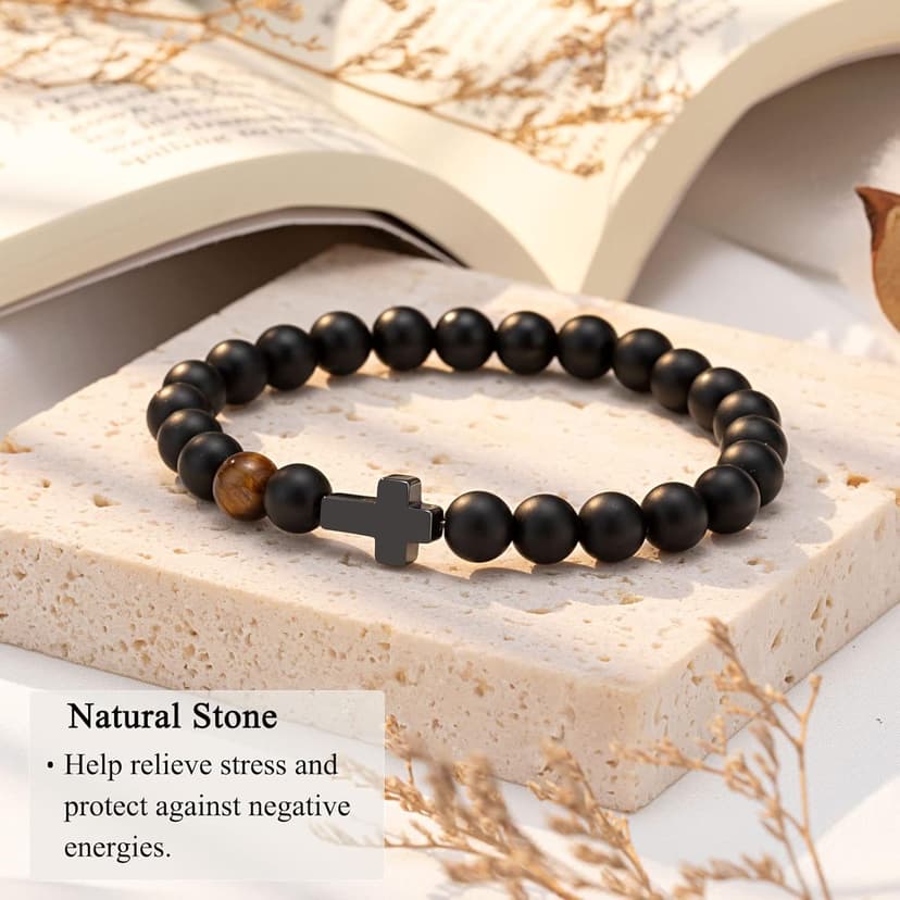 To Mens Gifts Cross Bracelet for Son, Grandson, Dad, Husband, Godfather, Men - Birthday Graduation Retirement Christmas Christian Gift for Teens Men