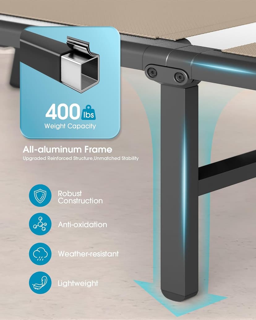 Ciokea Foldable Outdoor Lounge Chair, No Assembly Patio Chaise Lounge Outdoor with 5-Positions, Aluminum Pool Lounge Chair with Portable Design for Pool, Beach, Deck, Backyard, Khaki