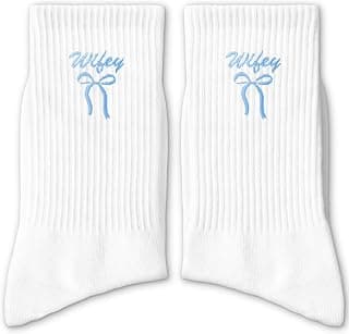 Embroidered Bow Bride Socks - Wedding Day Crew Socks B0FKGG82HR