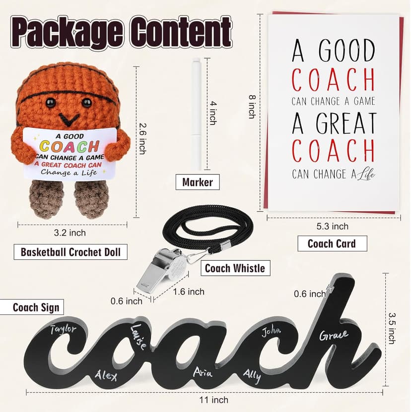 Basketball Coach Gifts - 5PCS Cheer Coach Thank You Appreciation Gifts for Men Women Basketball Coaches Retirement Birthday Gifts