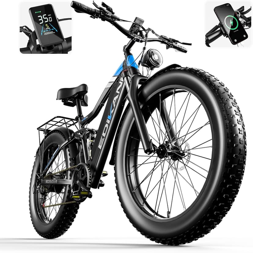 Electric Bike, Peak 2000W Full Suspension Ebike for Adults, 921.6WH Built-in Battery Mens Electric Bicycle 80 Miles Range Dual Hydraulic Brake, 26" Fat Tire Off Road E Bike for Mountain, Snow, Sand