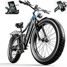 Electric Bike, Peak 2000W Full Suspension Ebike for Adults, 921.6WH Built-in Battery Mens Electric Bicycle 80 Miles Range Dual Hydraulic Brake, 26" Fat Tire Off Road E Bike for Mountain, Snow, Sand