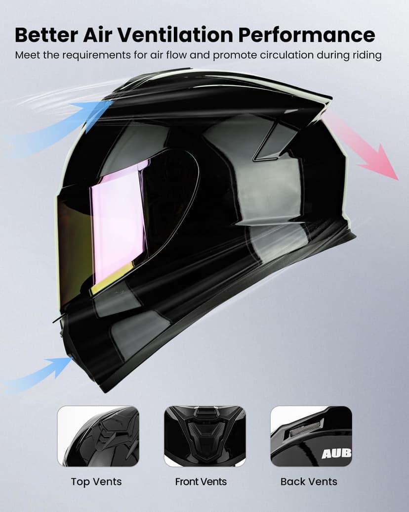 Motorcycle Helmets for Adult Men Women, Full Face Lightweight Street Bike Racing DOT Helmet with Extra Clear Visor Model AU-T801