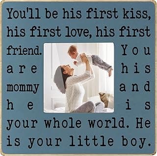 New Mom Gifts for Women, Mothers Day Gifts from Son | Boy Mom Picture Frame, Sentimental Birthday Gift for Mom | Fits 4x4 Photo, Rustic Farmhouse Home & Desk Decor