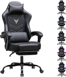 GTPLAYER Gaming Chair, Office Chair High Back Computer Chair with Foot Rest for Adults, Leather Desk Chair Executive Ergonomic Height Adjustable with Headrest and Lumbar Support, 300lbs Black