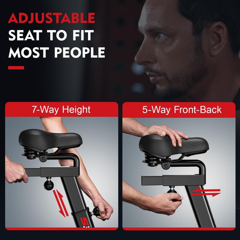 pooboo Exercise Bike, Stationary Bike for Home Gym, Air Resistance Bluetooth Fan Bike w/Dual Acction Handlebars & Dual-Layer Transmission System, Upright AirBike Indoor Cycling Bike for Cardio Workout