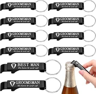 Aluminum Beer Wine Opener for Mens Bachelor Party, Groomsmen Proposal Gift Set Includes 9 Groomsman and 1 Best Man Jingmore 10 Pcs Groomsmen Bottle Opener Keychain Wedding Party Bulk, Black B0FQNWRHCS