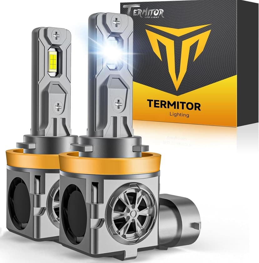 Termitor Latest H11/H9 Bulbs, 50,000LM Brightness 6500K Cool White, Real 1:1 Size Halogen Replacement, 85000+ Hours Lifespan, CANBUS Ready, Plug and Play, High/Low Beam H8/H16 Fog Lights, Pack of 2