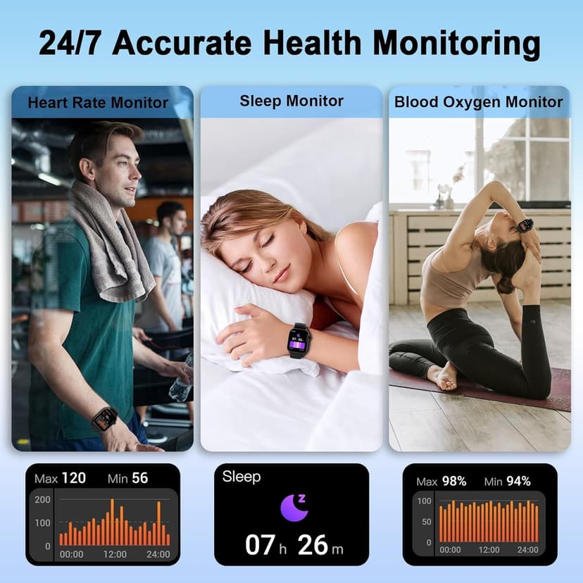 Smart Watch(Answer/Make Call), 1.96" HD Smartwatch for Men Women, 2025 New Fitness Watch with 100+ Sport Modes, Heart Rate/Sleep/SpO2/Calories Monitor, IP68 Waterproof Activity Tracker for Android iOS