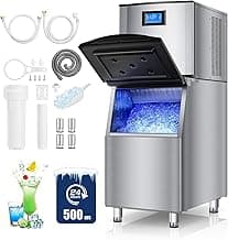 Commercial Ice Maker Machine 500LBS/24H, 350LBS Stainless Steel Storage Bin, 182 Ice Cubes in 10-15min, Self-Cleaning, Air Cooled Ice Machine with LCD Touchscreen for Bar Business Cafe (500 lbs)
