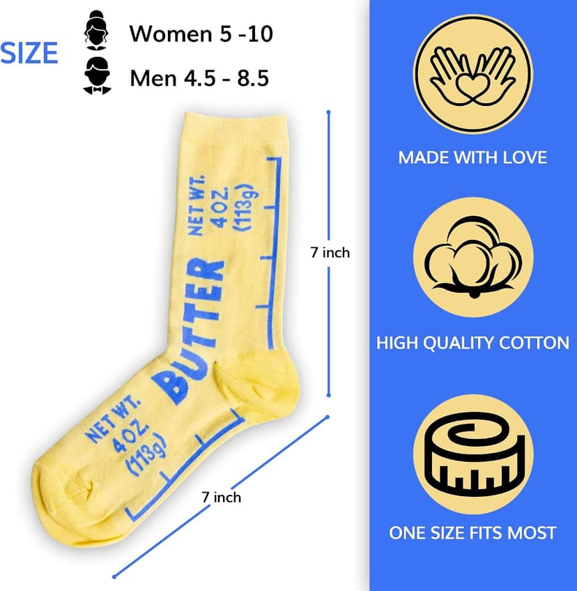 VELENTI Butter Socks – Funny Food Novelty Crew Socks for Women 5–10 & Men 4.5–8.5 | Soft Cotton Blend | Unique Gift for Chefs B0FX389337