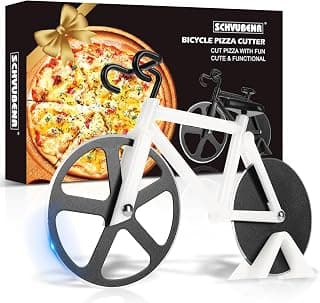 Bicycle Pizza Cutter Wheel - Gifts for Cyclists, Men, Dad, Bike Lovers - Funny Kitchen Gadgets - Cool Father’s Day, Christmas, Birthday, White Elephant Gifts - Stainless Steel Pizza Slicer(White) B09TRFQ5XT