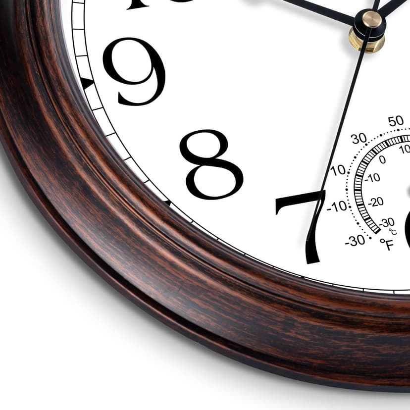 KECYET 8.5 Inch Outdoor Wall Clock with Thermometers, Vintage Silent Wall Clocks Battery Operated, Retro Non-Ticking Clock Decorative for Living Room, Patio, Kitchen, Office, Bathroom, Bedroom(Bronze)