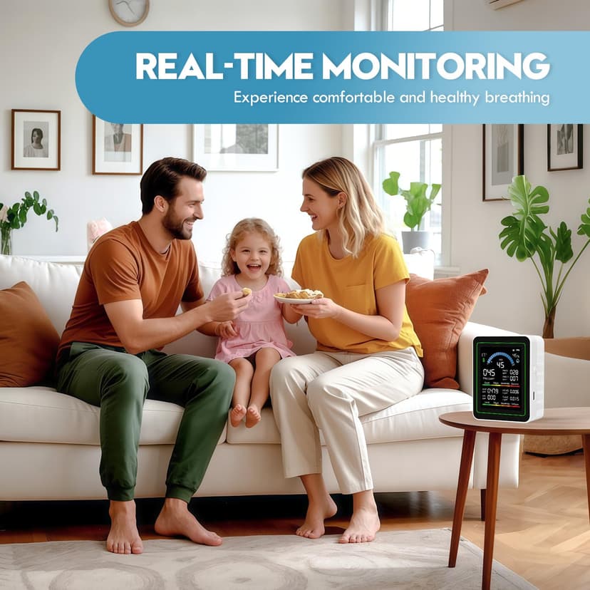 10 in 1 Indoor Air Quality Monitor, Portable Smartair Indoor Air Quality Tester, Portable Real-Time Detector, with AQI Fit for Home Cars Hotel Plants and Pets-White