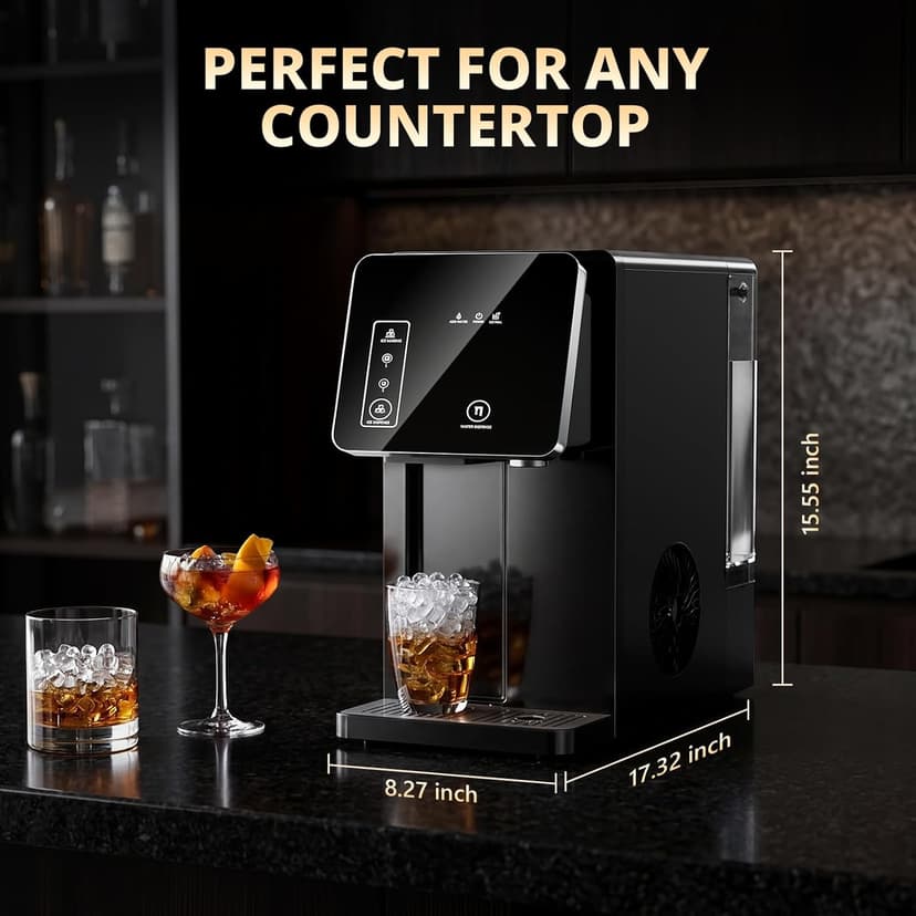 Cowsar 2-in-1 Countertop Ice Maker with Water Dispenser, 26lbs/24H, Fast 9 Ice in 8 Mins, 2 Sizes of Bullet Ice Machine with 3.3L Removable Water Tank for Home, Kitchen,Office