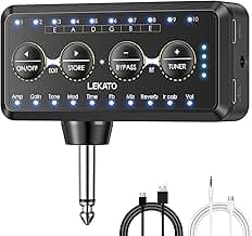 LEKATO Micro Guitar Headphone Amp Bass Guitar Headphone Amplifier with Multi Effects - Amp Models, IR Loading, Tuner, Rechargeable Electric Headphone Amplifier Delay Reverb Chorus Overdrive Portable