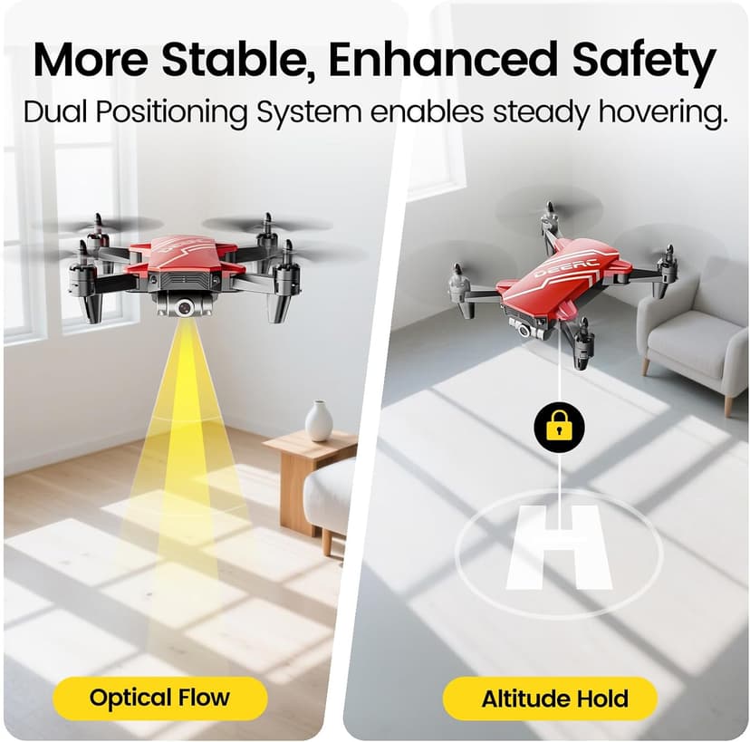 DEERC D20 Mini Drone for Kids with 720P HD FPV Camera Remote Control Toys Gifts for Boys Girls with Altitude Hold, Headless Mode, One Key Start Speed Adjustment, 3D Flips 2 Batteries, Red
