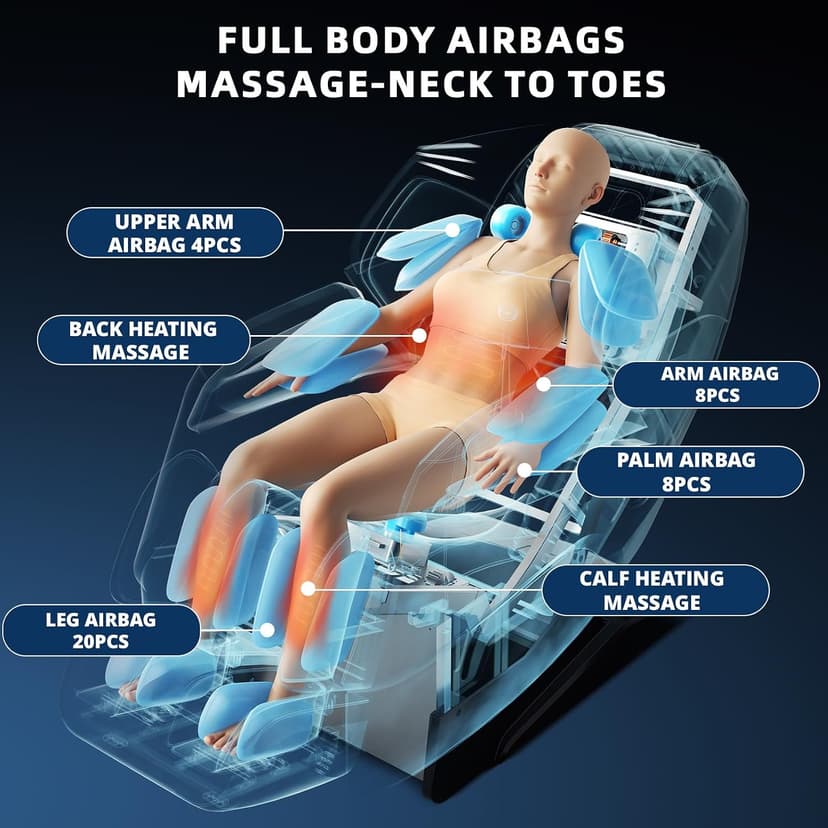 HealthRelife 4D Massage Chair Full Body Zero Gravity Recliner - 55“ SL-Track,15 Auto Modes,11 Massage Technique,40 Airbags Massage,with Yoga Stretch,APP Control,Shiatsu Foot Massage(Black)