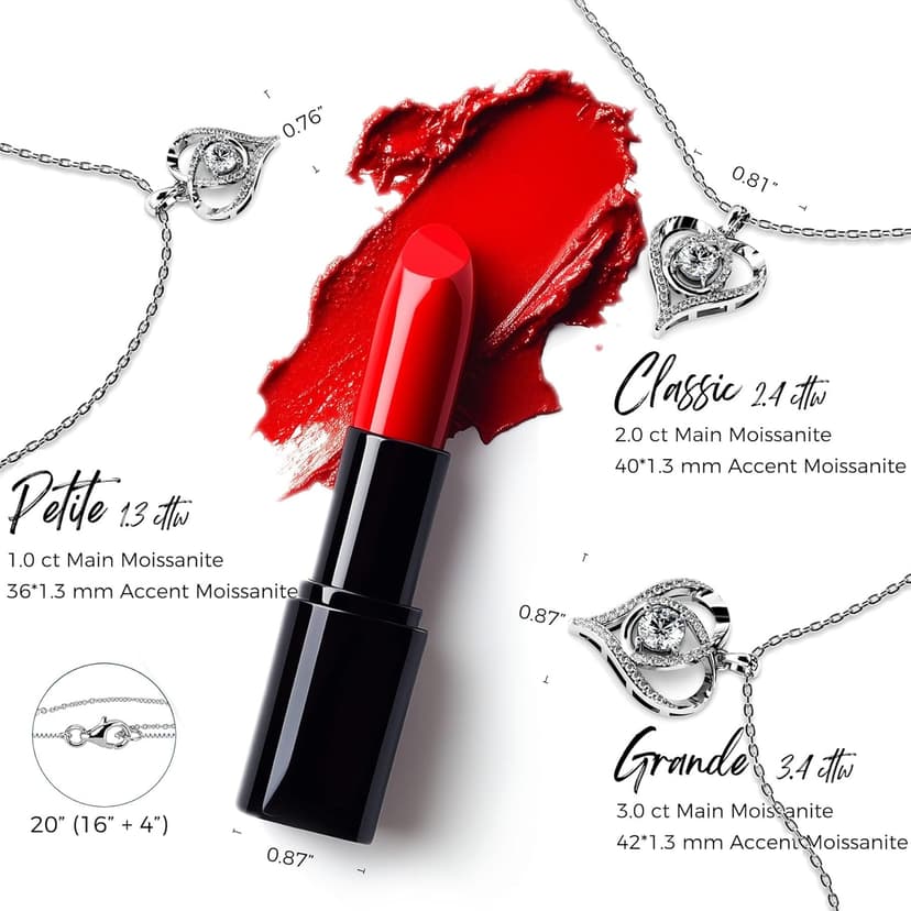 Heart Pendant Necklace for Her Moissanite Lab-Created Gem Jewelry for Women I Love You S925 Sterling Silver Gifts to Wife Girlfriend Mom Daughter Anniversary Birthday Christmas Valentines Day