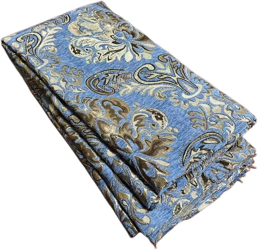 TinaKim Floral Upholstery Fabric, Jacquard Damask Chenille, for Recover Furniture Chairs Couch Material (Blue, 2 Yard)