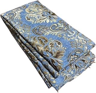 TinaKim Floral Upholstery Fabric, Jacquard Damask Chenille, for Recover Furniture Chairs Couch Material (Blue, 2 Yard)