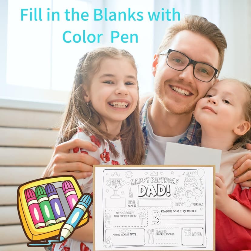 CJ&M Happy Birthday Dad Coloring Page | All About Dad Fill In Template | Father’s Birthday Activity | Dad’s Birthday Card for Kids.Perfect craft gift from kids for Father’s Birthday.