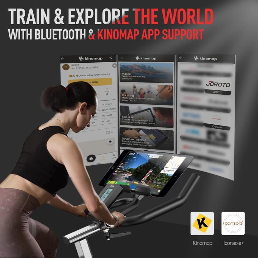 JOROTO Exercise Bike, Magnetic Stationary Bikes for Home with 40LBS Flywheel, App Supported Indoor Bike with 350LBS Weight Capacity, Low Noise,Digital Monitor,Bottle and Tablet Holder