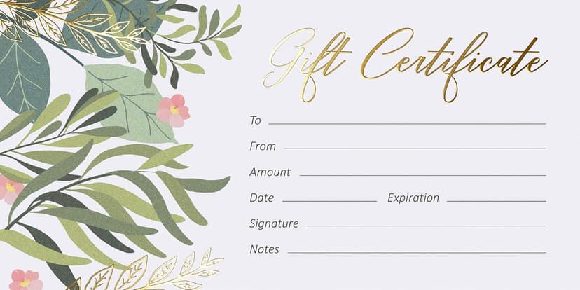 Sweetzer & Orange Blank Gift Certificates for Business with Gold Foil- 25 Gift Certificate Cards with Envelopes for Spa, Salon, Restaurants, Custom Client Vouchers for Birthday, Work Card – 3.75x7.5”