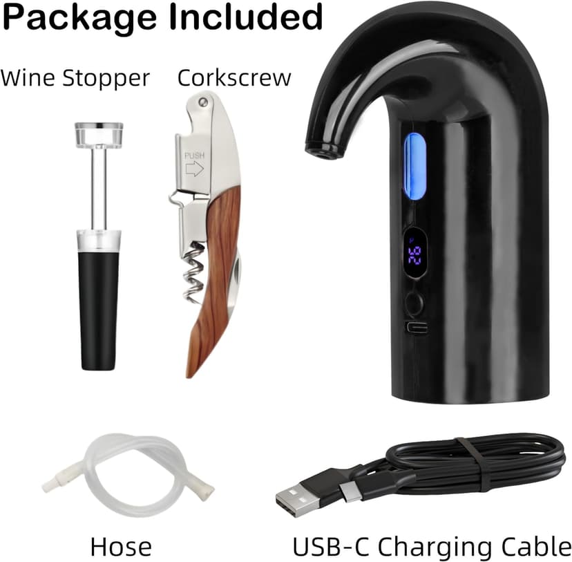 Electric Wine Aerator, Wine Decanter Pump Dispenser Gifts Set,Automatic Wine Aerator Pourer Spout. Wine Dispenser Pump Wine Accessories, Wine Gifts for Women Wine Lovers Black…