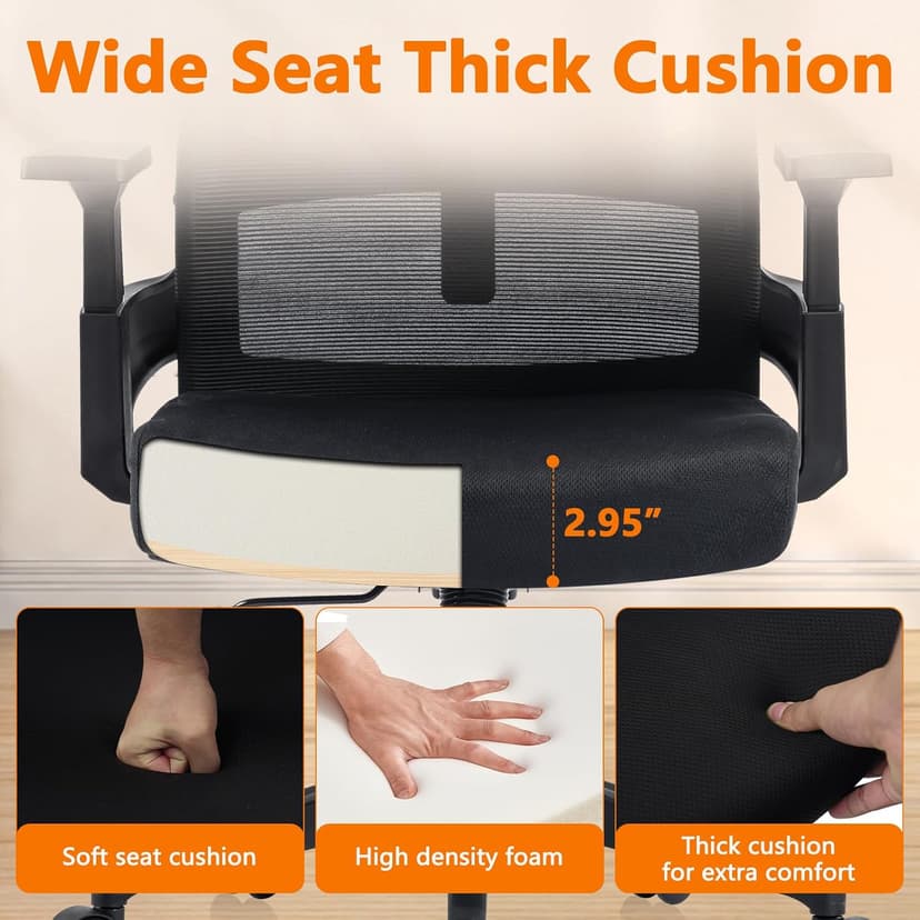 CLATINA 500lbs Big and Tall Office Chair Heavy Duty Mesh Ergonomic Computer Chairs with Adjustable Lumbar Support and Wide Comfy Seat for Home Office Conference Heavy People, Black, 4 Pack