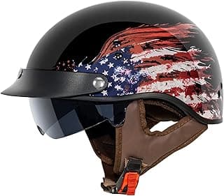 VCAN Cruiser Half Face Motorcycle Helmet with Drop-Down Sun Visor, Removable Peak and Quick Release Buckle