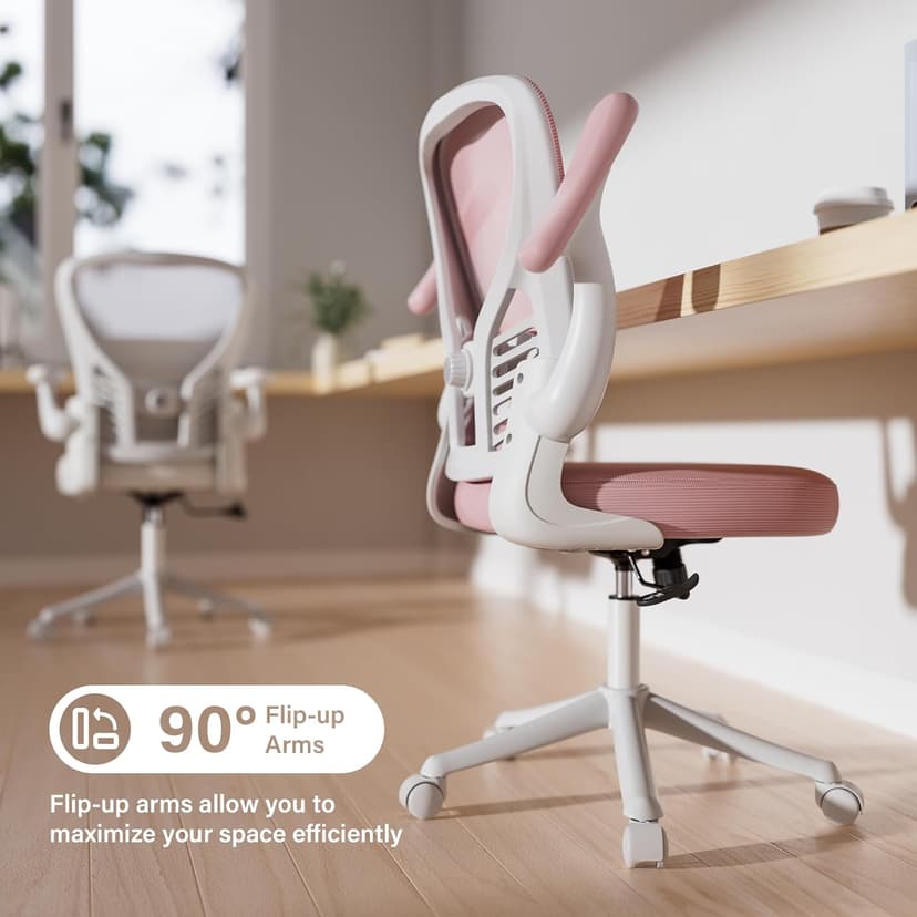 GYI Ergonomic Office Chair, Mesh Desk Chair with Adjustable Lumbar Support and 3D Flip-up Arms, Computer Chair with Wheels, Pink
