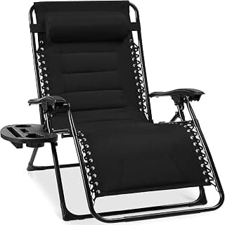 Best Choice Products Oversized Padded Zero Gravity Chair, Folding Outdoor Patio Recliner, XL Anti Gravity Lounger for Backyard w/Headrest, Cup Holder, Side Tray, Polyester Mesh - Black