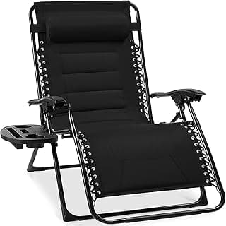 Best Choice Products Oversized Padded Zero Gravity Chair, Folding Outdoor Patio Recliner, XL Anti Gravity Lounger for Backyard w/Headrest, Cup Holder, Side Tray, Polyester Mesh - Black