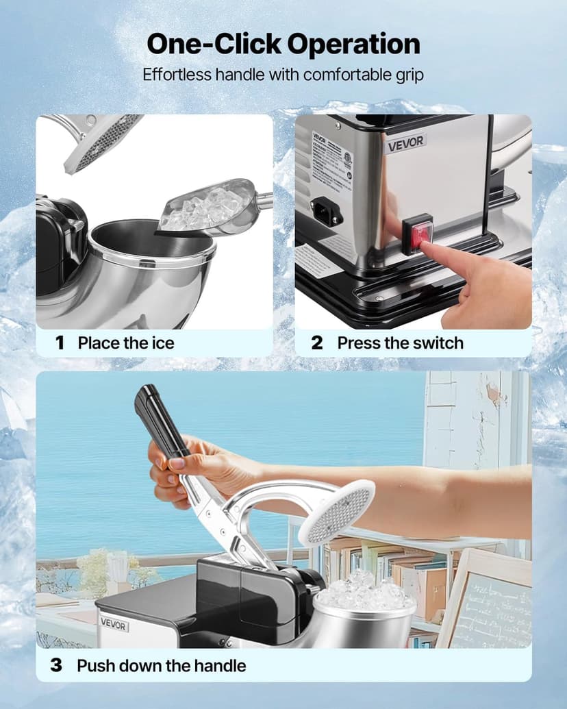 VEVOR Commercial Ice Crusher 661LBS/H, 350W Electric Snow Cone Machine with 4 Blades, 2000RPM Stainless Steel Shaved Ice Machine with 11 Gal Crushed-Ice Box, for Family Restaurants Bars, Black
