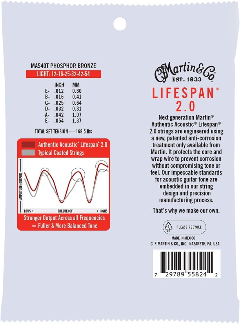 MARTIN Authentic Acoustic Guitar Strings - Lifespan 2.0 Treated