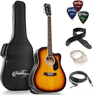 Ashthorpe Full-Size Dreadnought Cutaway Acoustic-Electric Guitar Bundle - Premium Tonewoods - Sunburst