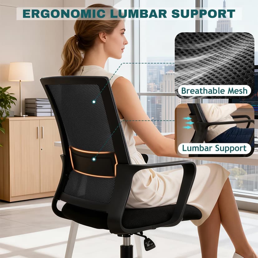 PayLessHere Gaming Chair Ergonomic Computer Chair Office Chair Video Game Chairs with Lumbar Support Desk Chair Armrest Mid Black Cushion Swivel Rolling Chair with Wheels for Home Office(Black)
