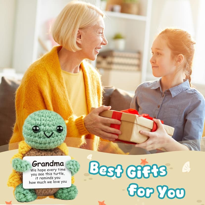 Gifts for Grandma, Grandma Birthday Gift, Positive Handmade Crochet Sunflower Turtle Decor, Grandma Gifts from Grandkids, Thanksgiving Christmas Easter Present - 2.8x2x2.9 inches