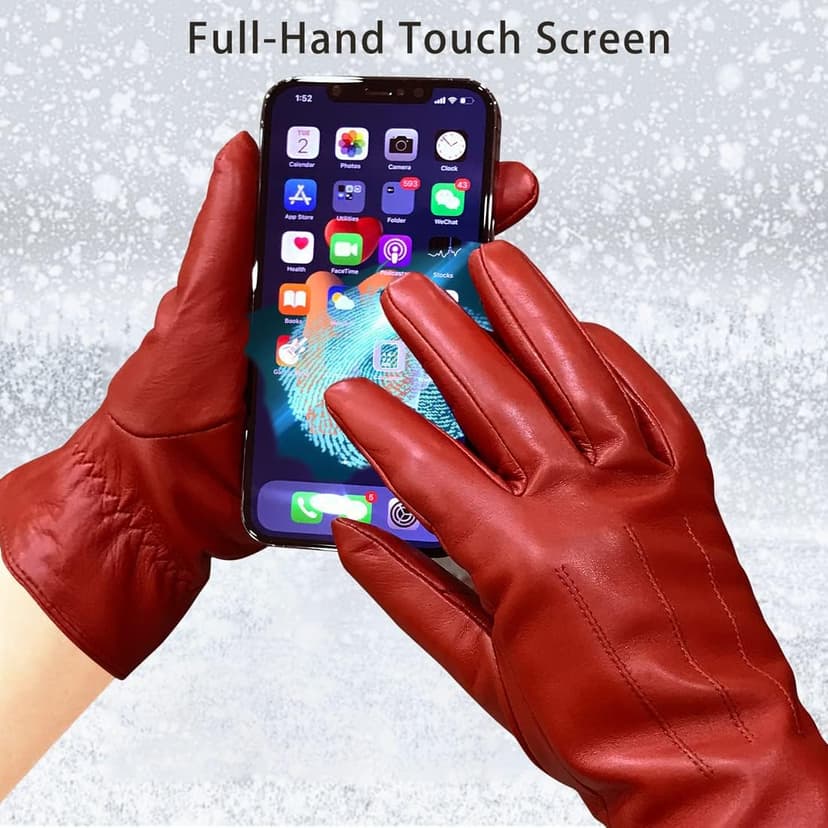 Harssidanzar Womens Winter Warm Cashmere Lining Touchscreen Texting Warm Driving Lambskin Leather Gloves GL017