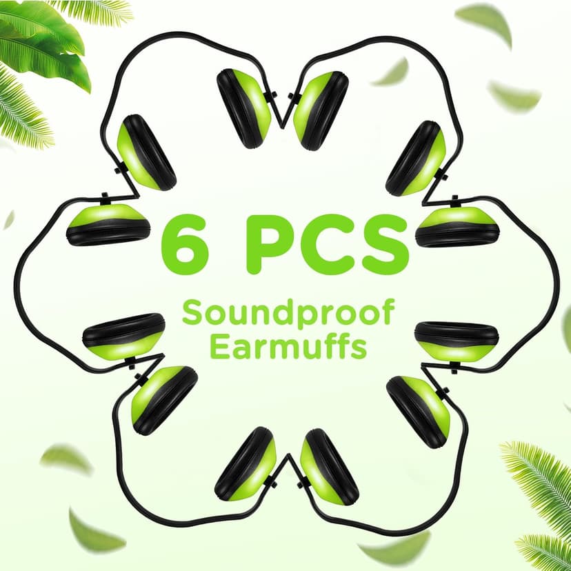 Maitys 6 Pcs Soundproof Earmuffs Hearing Protection Headphones Adjustable Padded Defender Noise Reduction Earplug for Kids (Green)